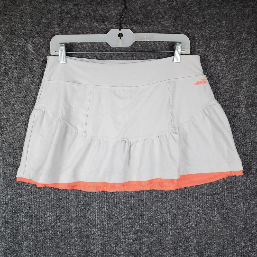Avia Athletic Skort Women Medium White Neon Orange Ruffle Tiered Tennis Golf